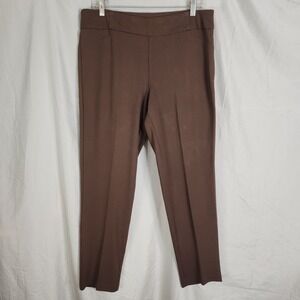 N TOUCH Size 10 Brown Ponte Knit Elastic Waist Pull On Stretch‎ Pants Pockets